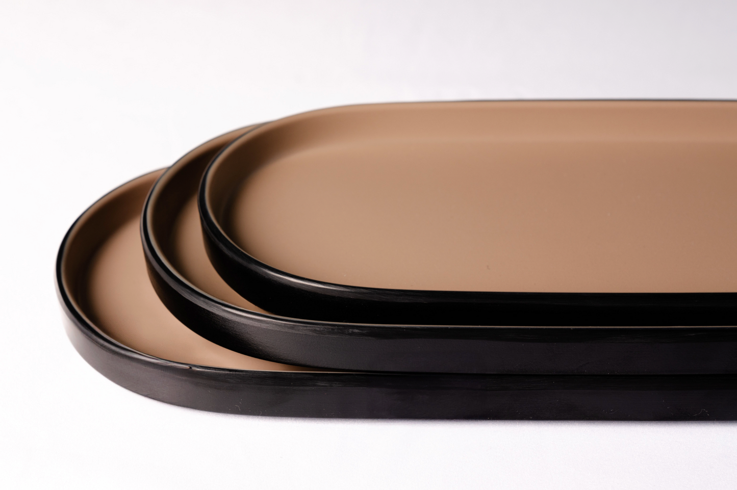 Matte Beige & Black Melamine Oval Plate Set
