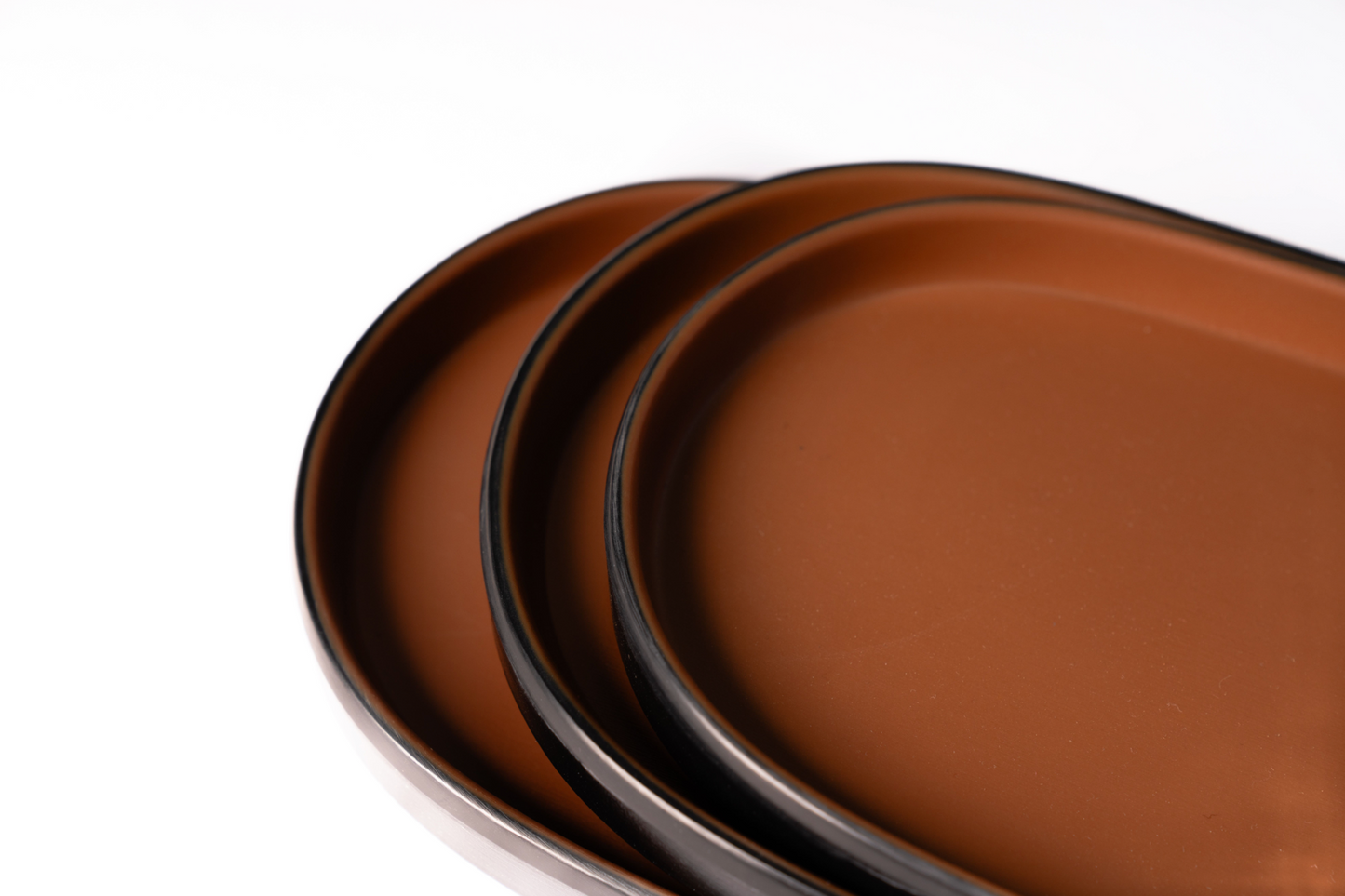 Matte Brown & Black Melamine Oval Plate Set