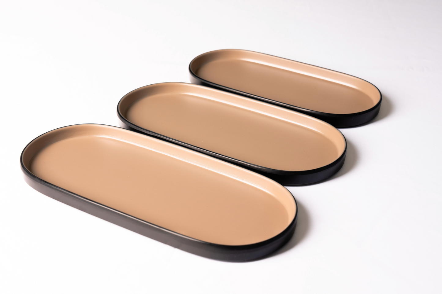 Matte Beige & Black Melamine Oval Plate Set