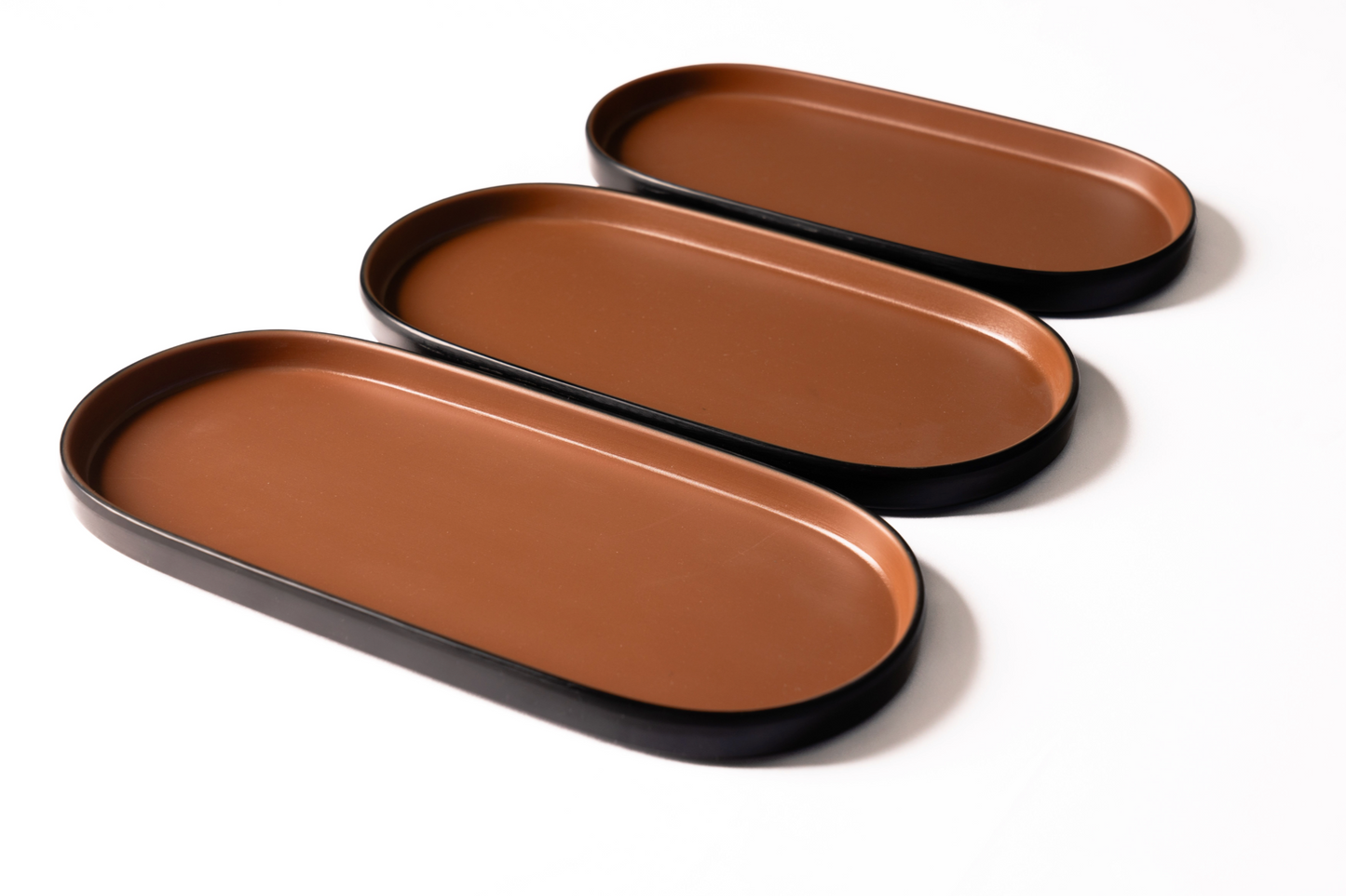 Matte Brown & Black Melamine Oval Plate Set