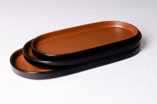 Matte Brown & Black Melamine Oval Plate Set